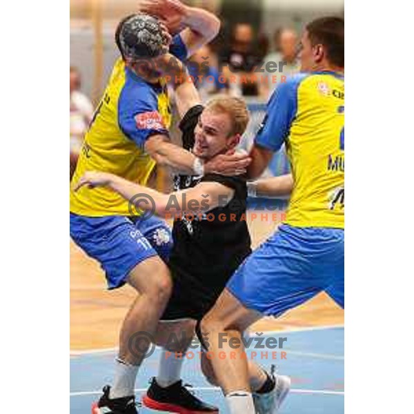 in action during Slovenian handball Supercup match between Gorenje Velenje and Celje Pivovarna Lasko in Gornja Radgona, Slovenia on September 4, 2022