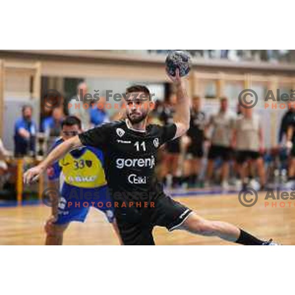 in action during Slovenian handball Supercup match between Gorenje Velenje and Celje Pivovarna Lasko in Gornja Radgona, Slovenia on September 4, 2022
