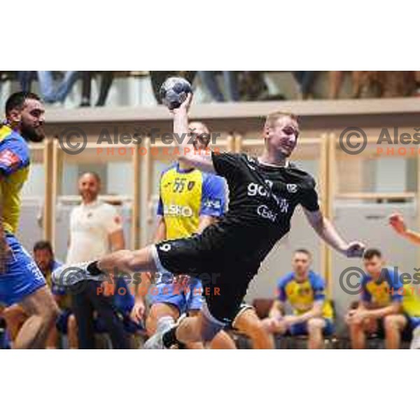 in action during Slovenian handball Supercup match between Gorenje Velenje and Celje Pivovarna Lasko in Gornja Radgona, Slovenia on September 4, 2022
