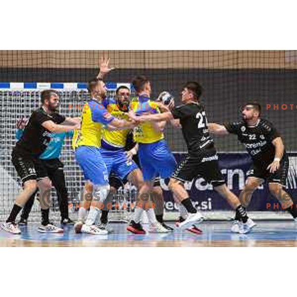 in action during Slovenian handball Supercup match between Gorenje Velenje and Celje Pivovarna Lasko in Gornja Radgona, Slovenia on September 4, 2022