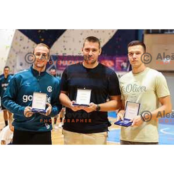 in action during Slovenian handball Supercup match between Gorenje Velenje and Celje Pivovarna Lasko in Gornja Radgona, Slovenia on September 4, 2022