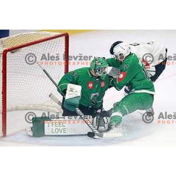 Zan Us of SZ Olimpija in action during CHL Champions League ice-hockey match between SZ Olimpija (SLO) and Turku (FIN) in Tivoli Hall, Ljubljana, Slovenia on September 8, 2022