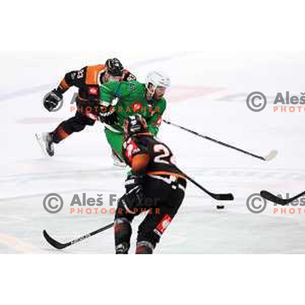 Joseph Garreffa of SZ Olimpija during CHL Champions League ice-hockey match between SZ Olimpija (SLO) and Wolfsburg Grizzlies (GER) in Tivoli Hall, Ljubljana, Slovenia on September 10, 2022
