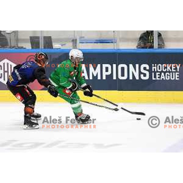 Joseph Garreffa of SZ Olimpija during CHL Champions League ice-hockey match between SZ Olimpija (SLO) and Wolfsburg Grizzlies (GER) in Tivoli Hall, Ljubljana, Slovenia on September 10, 2022