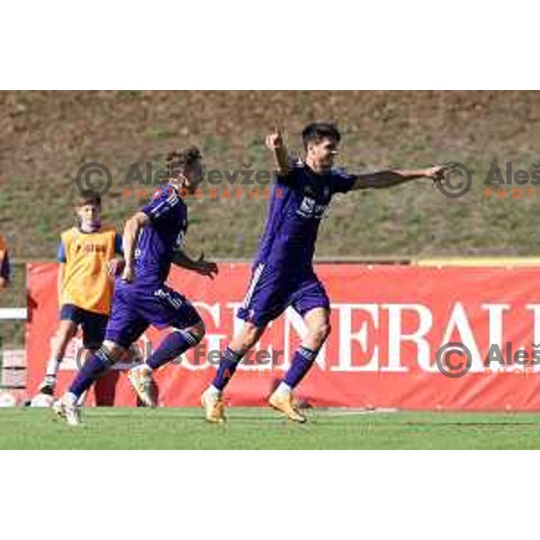 Jan Repas and Sven Sostaric Karic celebrate goal during Prva Liga Telemach 2022-2023 football match between Bravo and Maribor in Ljubljana, Slovenia on September 11, 2022