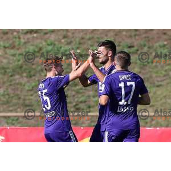 Jan Repas and Rok Kronaveter celebrate goal during Prva Liga Telemach 2022-2023 football match between Bravo and Maribor in Ljubljana, Slovenia on September 11, 2022 