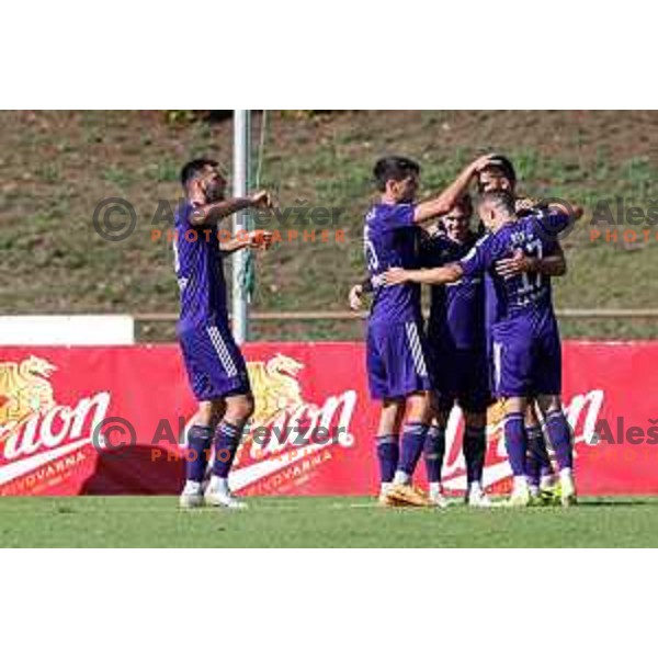 Jan Repas and Rok Kronaveter celebrate goal during Prva Liga Telemach 2022-2023 football match between Bravo and Maribor in Ljubljana, Slovenia on September 11, 2022 