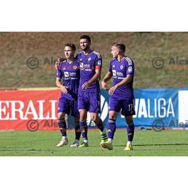 Jan Repas and Rok Kronaveter celebrate goal during Prva Liga Telemach 2022-2023 football match between Bravo and Maribor in Ljubljana, Slovenia on September 11, 2022 