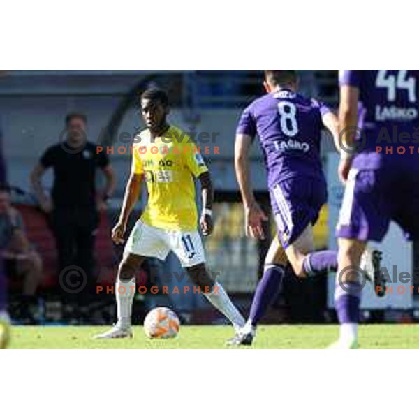 Simon Nsana in action during Prva Liga Telemach 2022-2023 football match between Bravo and Maribor in Ljubljana, Slovenia on September 11, 2022