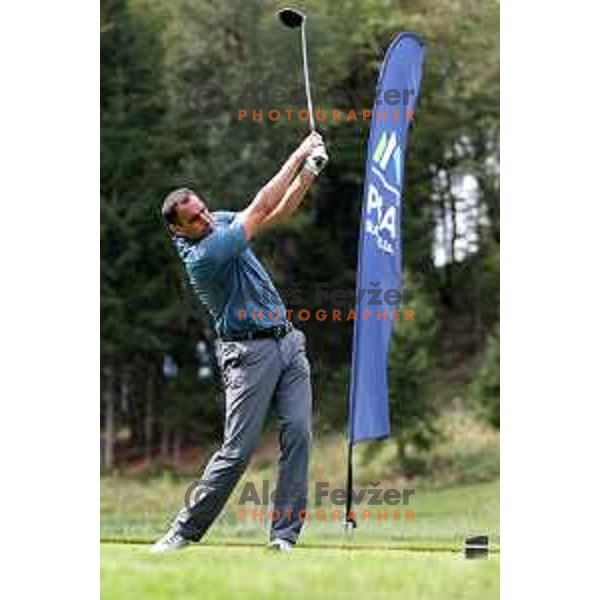 Miha Studen in action during Final day of Slovenian PGA Championship at King\'s course of Royal Bled golf estate in Slovenia on September 13, 2022