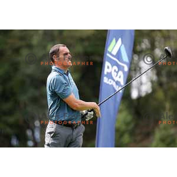 Miha Studen in action during Final day of Slovenian PGA Championship at King\'s course of Royal Bled golf estate in Slovenia on September 13, 2022
