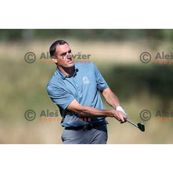 Miha Studen in action during Final day of Slovenian PGA Championship at King\'s course of Royal Bled golf estate in Slovenia on September 13, 2022