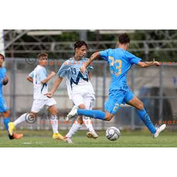 Matic Hlade of Slovenia in action during U-15 friendly football match between Italy and Slovenia in Gradisca D\'isonzo, Italy on September 15, 2022
