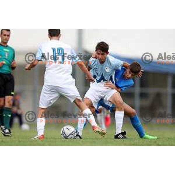 Nejc Viher of Slovenia in action during U-15 friendly football match between Italy and Slovenia in Gradisca D\'isonzo, Italy on September 15, 2022