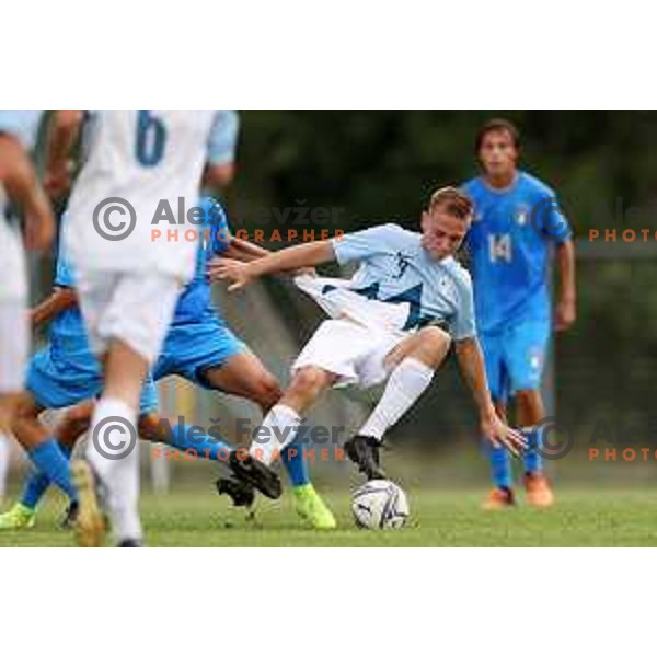 Svit Hocevar of Slovenia in action during U-15 friendly football match between Italy and Slovenia in Gradisca D\'isonzo, Italy on September 15, 2022