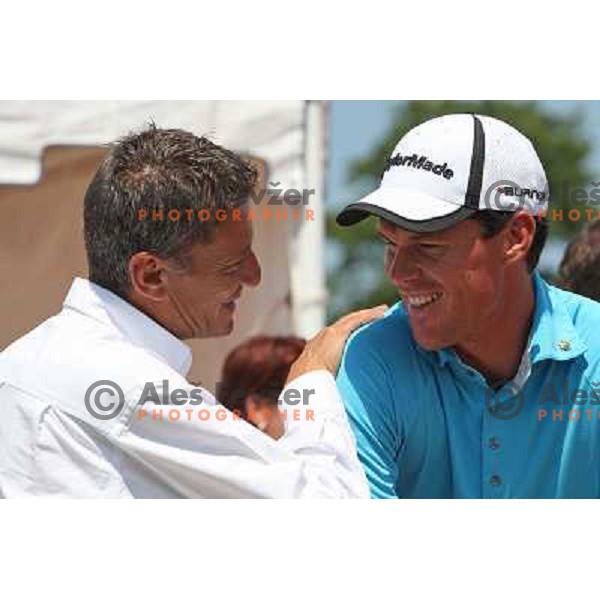 Alessandro Rogato (left) talks to Matjaz Gojcic after final day of Dobro Jutro Slovenia Open golf tournament, Alps Tour, golf course Ptuj, Slovenia 28.6.2008. Photo by Ales Fevzer 