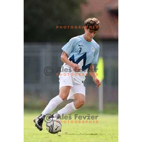 Matej Mehle of Slovenia in action during U-15 friendly football match between Italy and Slovenia in Gradisca D\'isonzo, Italy on September 15, 2022