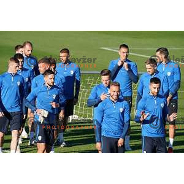 Sandi Lovric and Andraz Sporar of Slovenia during the practice session of Slovenia National football team in NNC Brdo, Slovenia on September 19, 2022