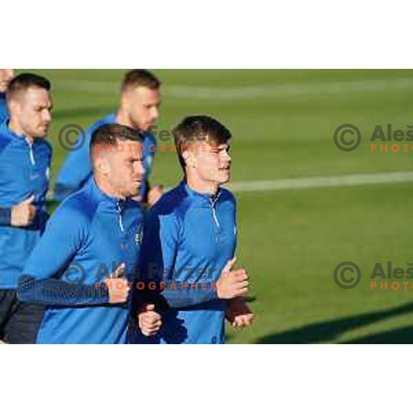 Domen Crnigoj and Jaka Bijol of Slovenia during the practice session of Slovenia National football team in NNC Brdo, Slovenia on September 19, 2022