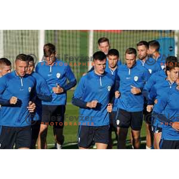 Jasmin Kurtic and Benjamin Sesko of Slovenia during the practice session of Slovenia National football team in NNC Brdo, Slovenia on September 19, 2022