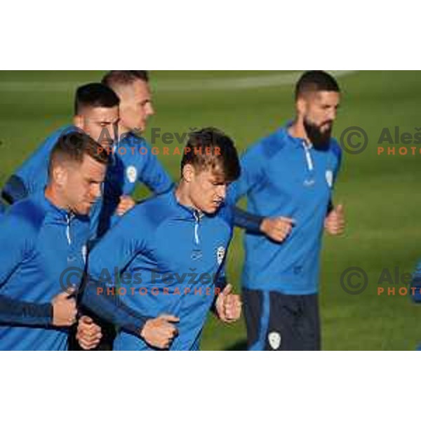 Domen Crnigoj and Jaka Bijol of Slovenia during the practice session of Slovenia National football team in NNC Brdo, Slovenia on September 19, 2022