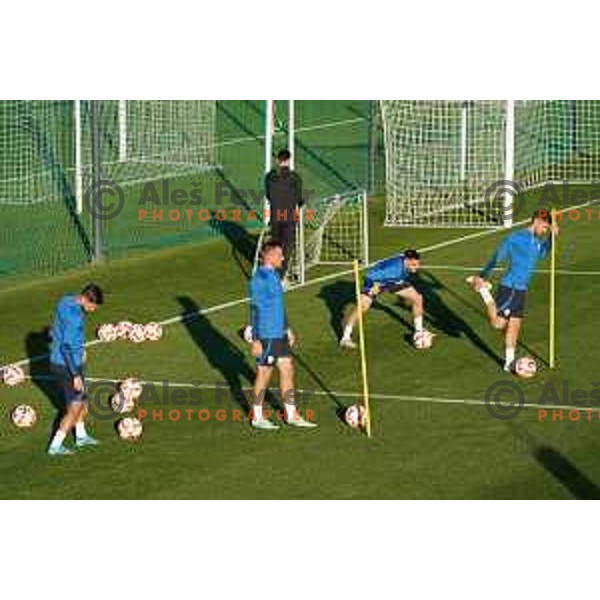 Petar Stojanovic and Timi Max Elsnik of Slovenia during the practice session of Slovenia National football team in NNC Brdo, Slovenia on September 19, 2022