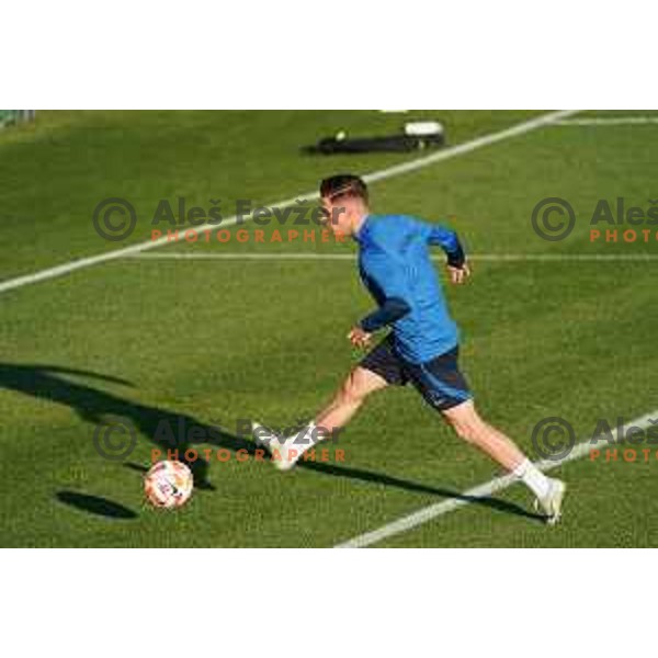 Benjamin Verbic of Slovenia during the practice session of Slovenia National football team in NNC Brdo, Slovenia on September 19, 2022