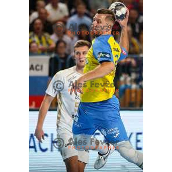 Aleks Vlah in action during EHF Champions League handball match between Celje Pivovarna Lasko and THW Kiel in Zlatorog Arena, Celje, Slovenia on September 21, 2022