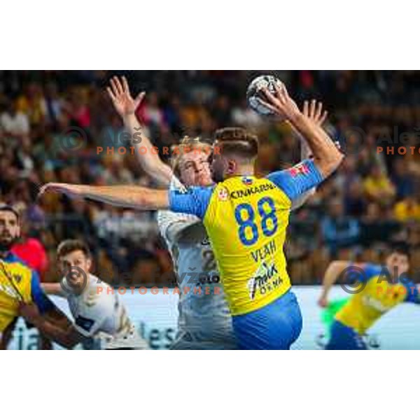 Aleks Vlah in action during EHF Champions League handball match between Celje Pivovarna Lasko and THW Kiel in Zlatorog Arena, Celje, Slovenia on September 21, 2022