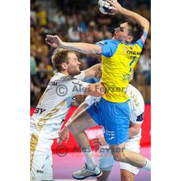 Tilen Strmljan in action during EHF Champions League handball match between Celje Pivovarna Lasko and THW Kiel in Zlatorog Arena, Celje, Slovenia on September 21, 2022