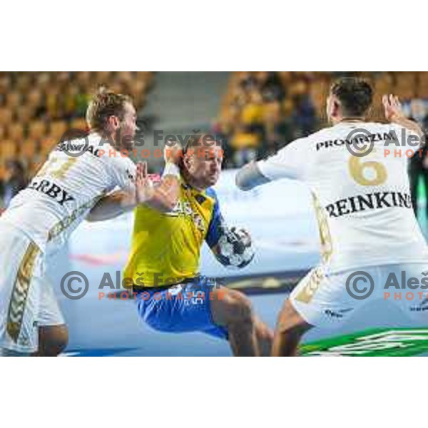 Ziga Mlakar in action during EHF Champions League handball match between Celje Pivovarna Lasko and THW Kiel in Zlatorog Arena, Celje, Slovenia on September 21, 2022