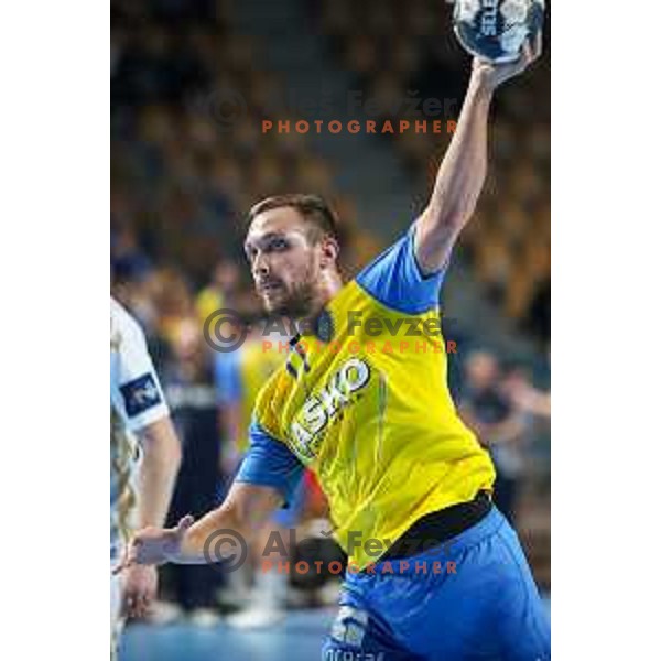 Gal Marguc in action during EHF Champions League handball match between Celje Pivovarna Lasko and THW Kiel in Zlatorog Arena, Celje, Slovenia on September 21, 2022