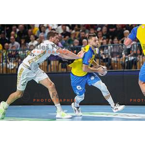 Aleks Vlah in action during EHF Champions League handball match between Celje Pivovarna Lasko and THW Kiel in Zlatorog Arena, Celje, Slovenia on September 21, 2022