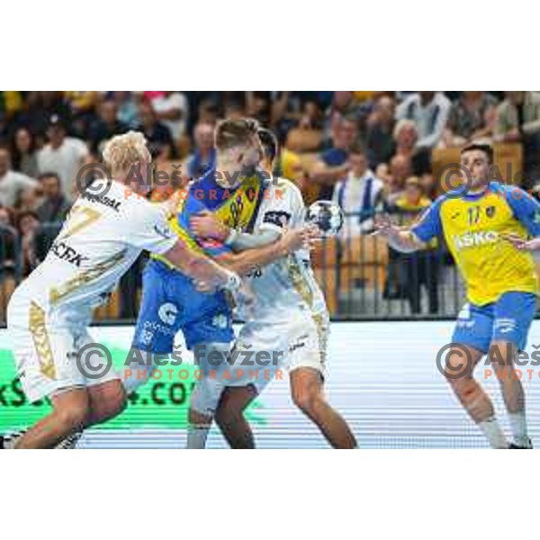 Aleks Vlah in action during EHF Champions League handball match between Celje Pivovarna Lasko and THW Kiel in Zlatorog Arena, Celje, Slovenia on September 21, 2022