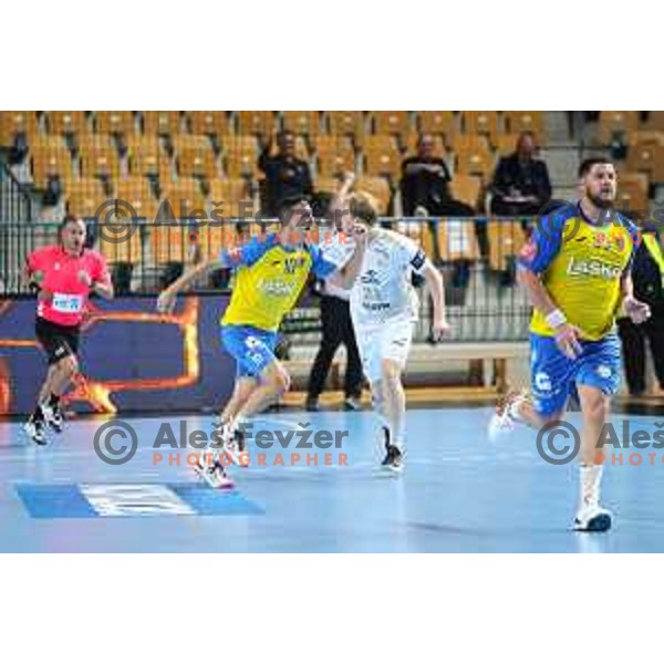 Tim Cokan in action during EHF Champions League handball match between Celje Pivovarna Lasko and THW Kiel in Zlatorog Arena, Celje, Slovenia on September 21, 2022