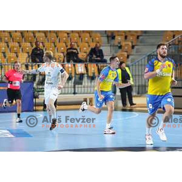 Tim Cokan in action during EHF Champions League handball match between Celje Pivovarna Lasko and THW Kiel in Zlatorog Arena, Celje, Slovenia on September 21, 2022