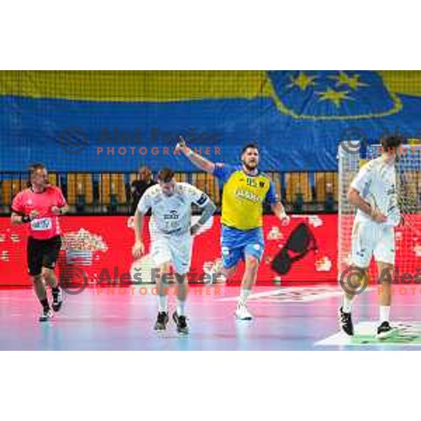 Matic Suholeznik in action during EHF Champions League handball match between Celje Pivovarna Lasko and THW Kiel in Zlatorog Arena, Celje, Slovenia on September 21, 2022