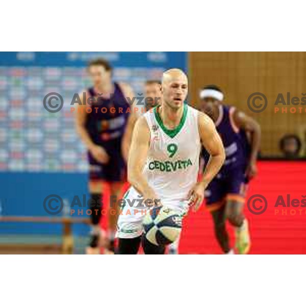Mirko Mulalic in action during the Slovenian basketball SuperCup match between Cedevita Olimpija and Helios Suns in Skofja Loka on September 23, 2022