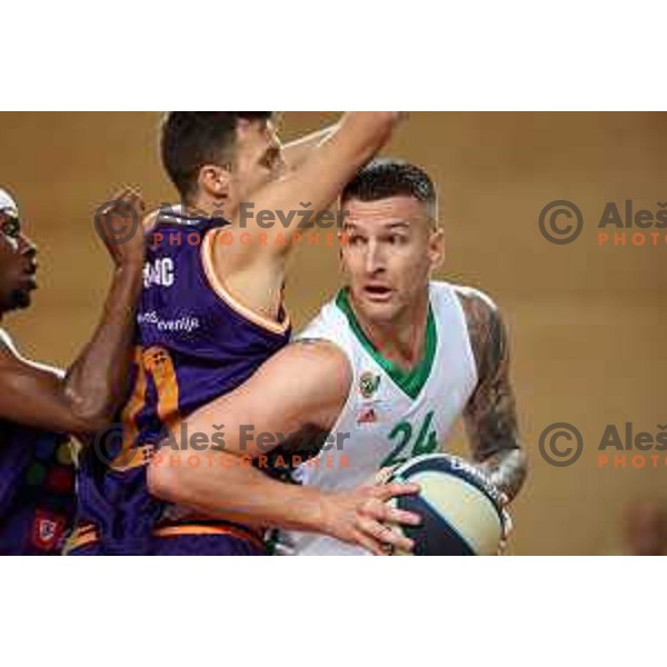 Alen Omic in action during Slovenian basketball SuperCup match between Cedevita Olimpija and Helios Suns in Skofja Loka on September 23, 2022 