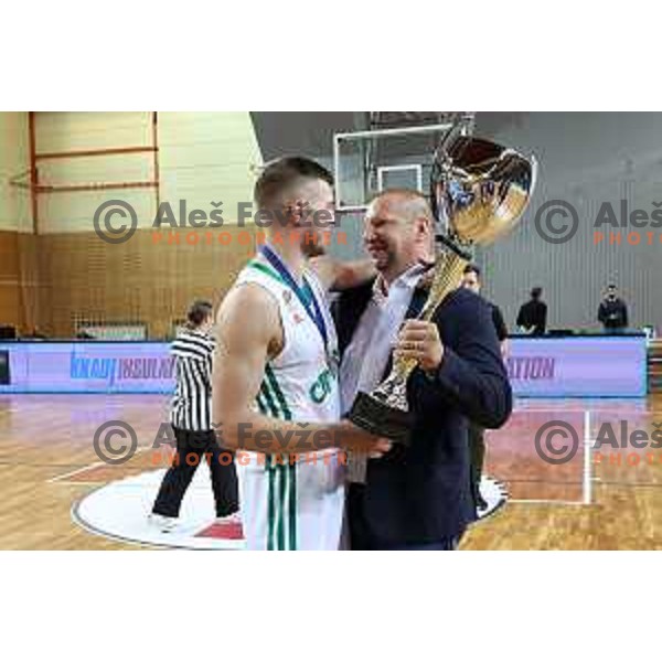Matej Erjavec during the Slovenian basketball SuperCup match between Cedevita Olimpija and Helios Suns in Skofja Loka on September 23, 2022