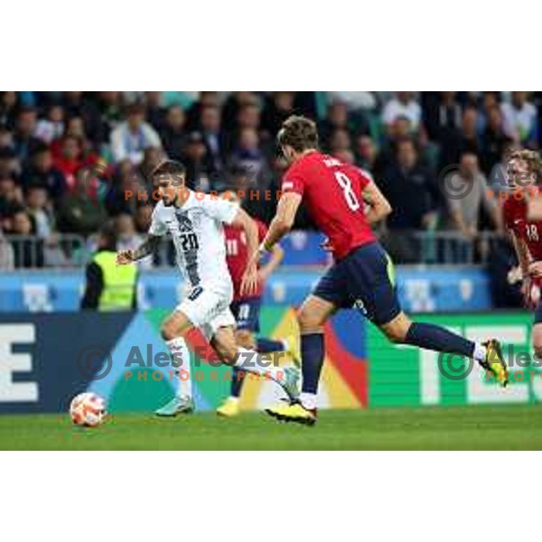 Petar Stojanovic in action during the UEFA Nations League match between Slovenia and Norway in Stozice, Ljubljana, Slovenia on September 24, 2022