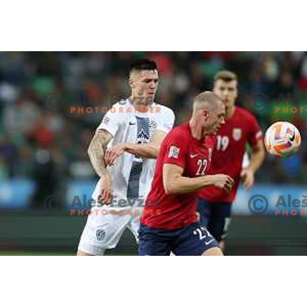 Benjamin Sesko in action during the UEFA Nations League match between Slovenia and Norway in Stozice, Ljubljana, Slovenia on September 24, 2022