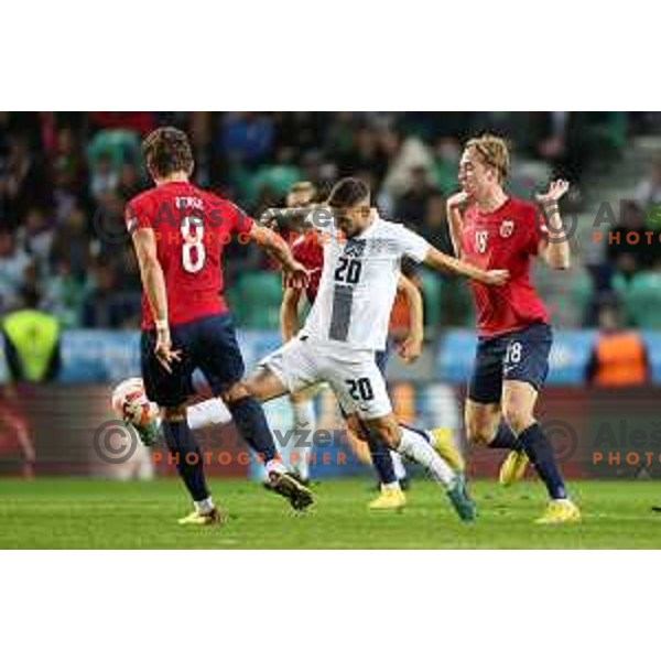 Petar Stojanovic in action during the UEFA Nations League match between Slovenia and Norway in Stozice, Ljubljana, Slovenia on September 24, 2022