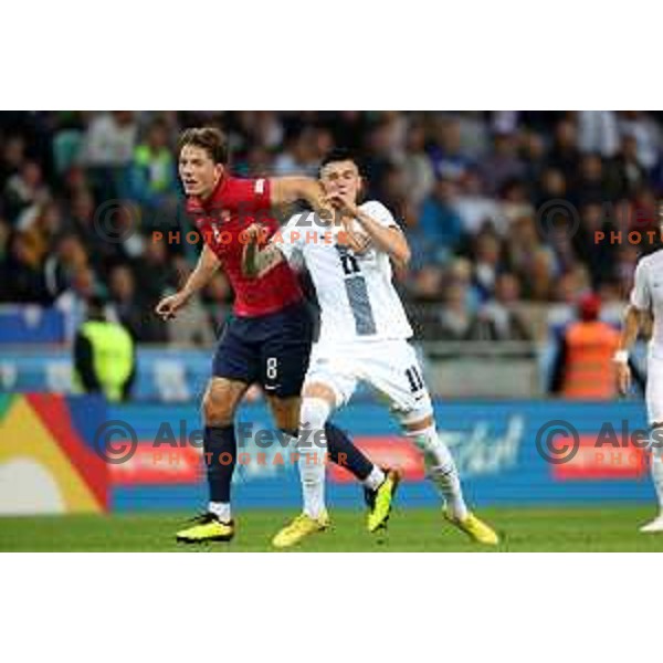 Benjamin Sesko in action during the UEFA Nations League match between Slovenia and Norway in Stozice, Ljubljana, Slovenia on September 24, 2022