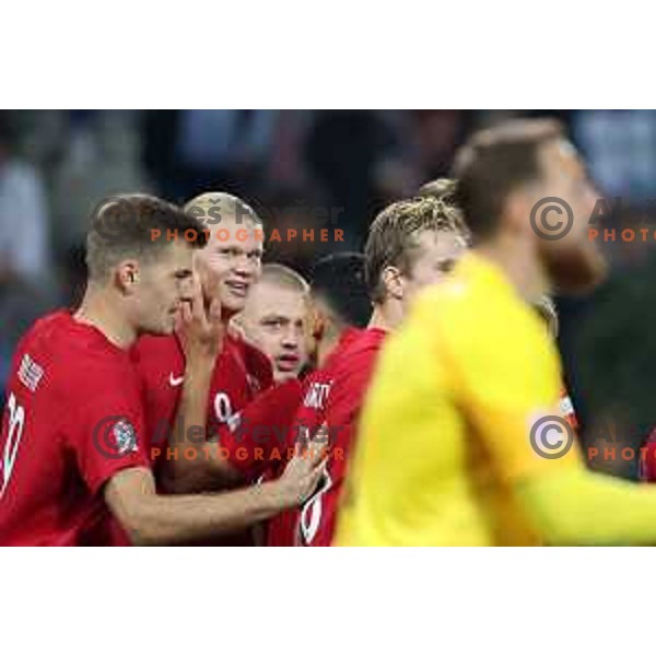 Erling Haaland (NOR) celebrates goal during UEFA Nations League match between Slovenia and Norway in Stozice, Ljubljana, Slovenia on September 24, 2022