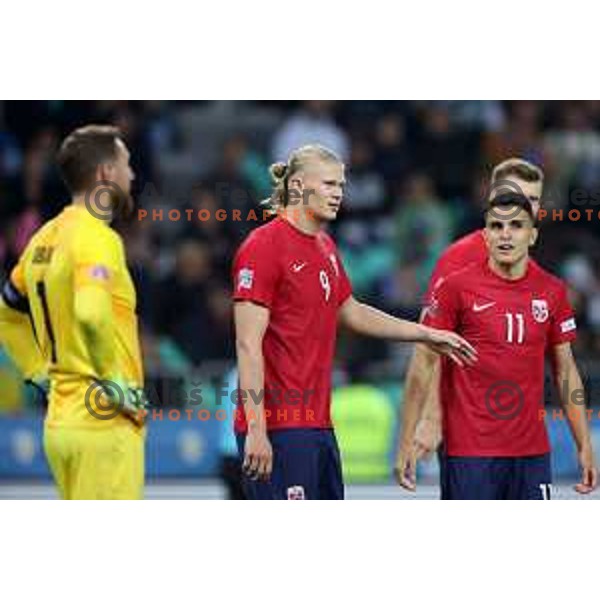 Erling Haaland (NOR) celebrates goal during UEFA Nations League match between Slovenia and Norway in Stozice, Ljubljana, Slovenia on September 24, 2022