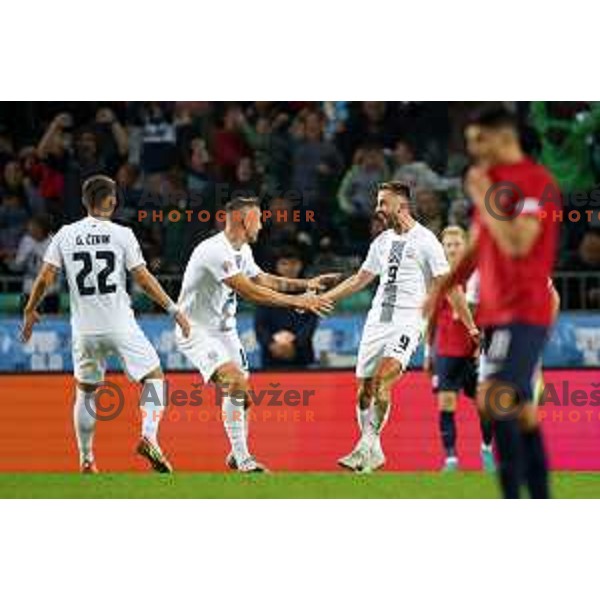 Jasmin Kurtic and Andraz Sporar celebrate goal during UEFA Nations League match between Slovenia and Norway in Stozice, Ljubljana, Slovenia on September 24, 2022