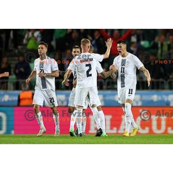 Benjamin Sesko celebrates goal during UEFA Nations League match between Slovenia and Norway in Stozice, Ljubljana, Slovenia on September 24, 2022