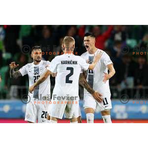 Benjamin Sesko celebrates goal during UEFA Nations League match between Slovenia and Norway in Stozice, Ljubljana, Slovenia on September 24, 2022