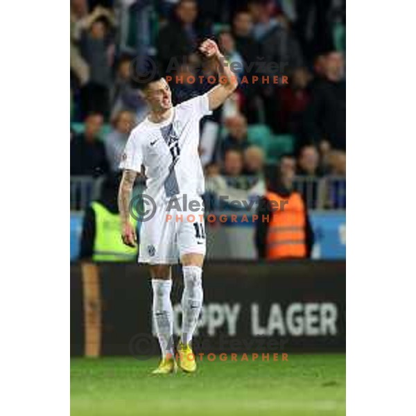 Benjamin Sesko and Andraz Sporar celebrate goal during UEFA Nations League match between Slovenia and Norway in Stozice, Ljubljana, Slovenia on September 24, 2022